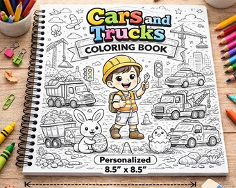 Personalized Cars and Trucks Coloring Book Custom Photo Kids Spiral Vehicle Activity Gift