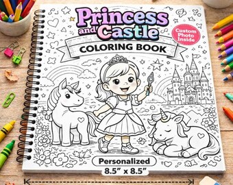 Personalized Princess Castle Coloring Book Custom Photo Kids Spiral Fairy Tale Activity Gift
