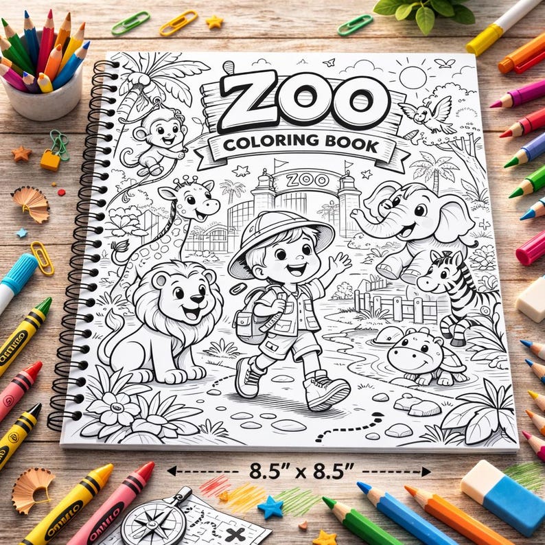 zoo coloring book;kids animal book;spiral notebook;personalized book;custom photo book;zoo activity book;animal coloring;kids coloring book;toddler coloring;animal gift kids;custom coloring;spiral bound book;coloring pages;zoo adventure;activity pages;creative kids;birthday keepsake;party activity;kids gift idea;photo illustration;animal art book;fun coloring;kids art book;spiral coloring
