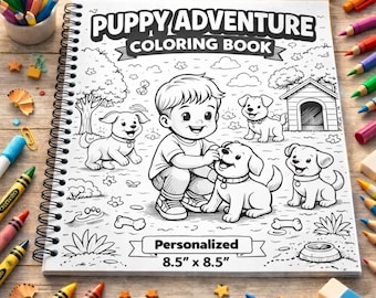 Personalized Puppy Adventure Coloring Book Custom Photo Kids Spiral Activity Gift