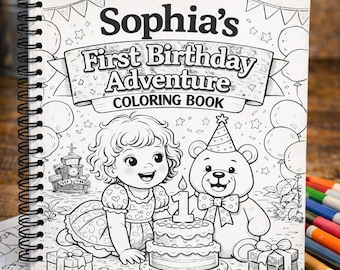 Personalized First Birthday Coloring Book Custom Photo Kids Spiral Activity Book Gift