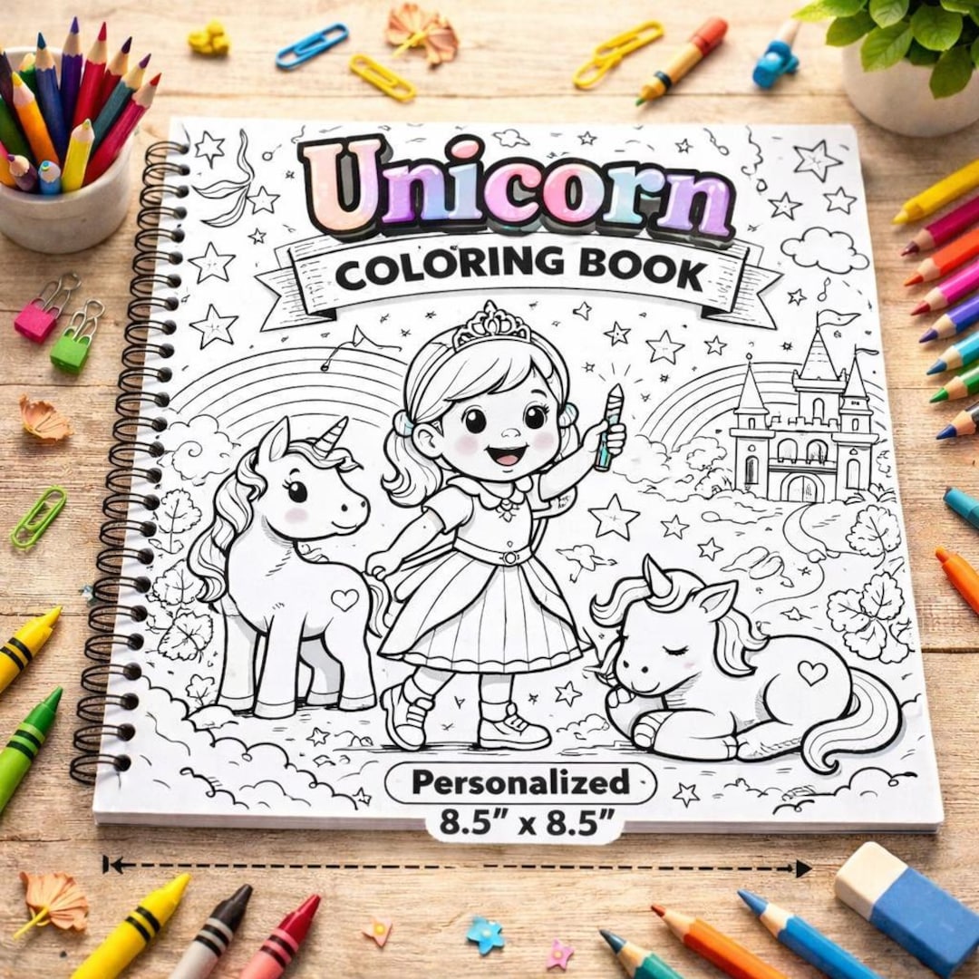 Personalized Unicorn Coloring Book Custom Photo Kids Spiral Fantasy ...