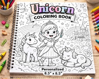 Personalized Unicorn Coloring Book Custom Photo Kids Spiral Fantasy Activity Gift