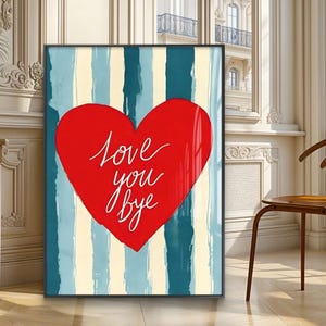 Póster "Love You Bye", póster retro con rayas de corazón, arte de pared de acuarela preppy, decoración de entrada con tipografía, SIN MARCO...