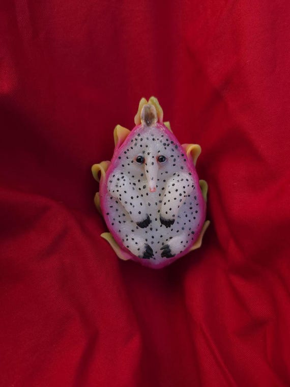 Dragonfruit Hideous: Polymer Clay Fantasy Figurine with Glass Eyes
