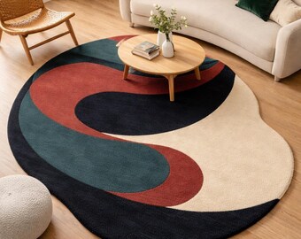 Abstract Irregular Shape Hand Tufted Wool Rug Modern High Quality Designer Area Rug Contemporary Living Room Rug Luxury Artistic Floor Rug