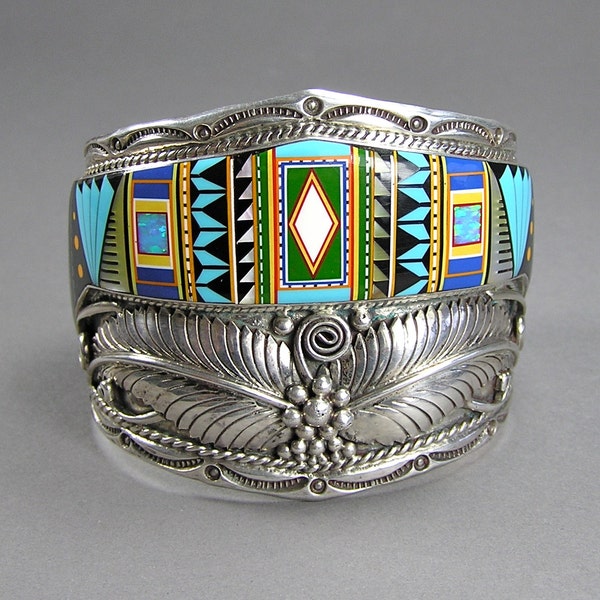 RESERVED - Zuni Inlaid Cuff, Native American, Sterling, Vintage Native American, Night Sky, Gift for Him, Astronomy,Celestial,Inlay