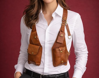 Unisex Leather Crossbody Phone Bag, Vintage Underarm Bag, Adjustable Shoulder Strap Holster, Handmade Leather Chest Bag, Gift for Him Her