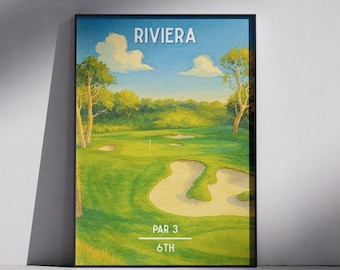 Riviera Country Club Golf Poster: 6th Hole Watercolor Print
