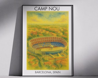 Camp Nou Stadium Watercolor Print: Barcelona Soccer Poster