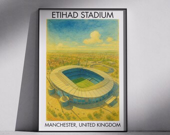 Etihad Stadium Watercolor Print: Manchester City Football Poster