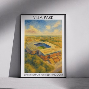 Villa Park Watercolor Print – Personalised Football Poster – Soccer Wall Art – Sports Room Decor – Father’s Day Gift - Aston Villa
