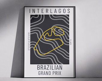 Brazilian Grand Prix Poster: Minimalist F1 Racing Track - Interlagos