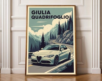 Póster del Alfa Romeo Giulia – Lámina de viaje con diseño de coche retro