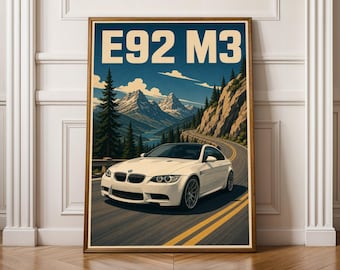 Póster moderno Vector Retro E92 M3 - Tonos verde azulado, azul marino y crema