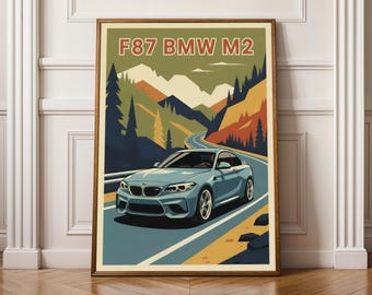 BMW M2 Retro Poster – Mountain Highway Car Art Print
