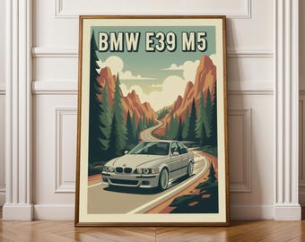 BMW E39 M5 Print: Retro Mountain Road Car Art