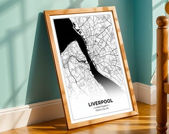Liverpool Art Print — Minimal Black White City Map, Vibrant Life, Mixed Media Wall Art