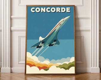 Concorde Aviation Art Print: Vintage Airplane Travel Poster