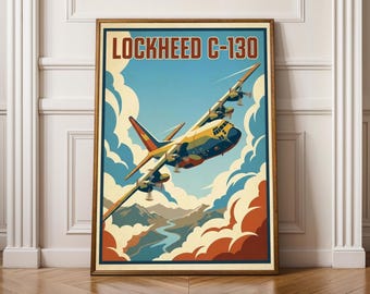 Lockheed C-130 Poster – Vintage Aviation Travel Art Print
