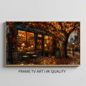 Cozy Autumn Bookstore Samsung Frame TV Art Warm Bookshop Wall Decor Fall Evening Oil Painting Cottagecore Library Digital Download