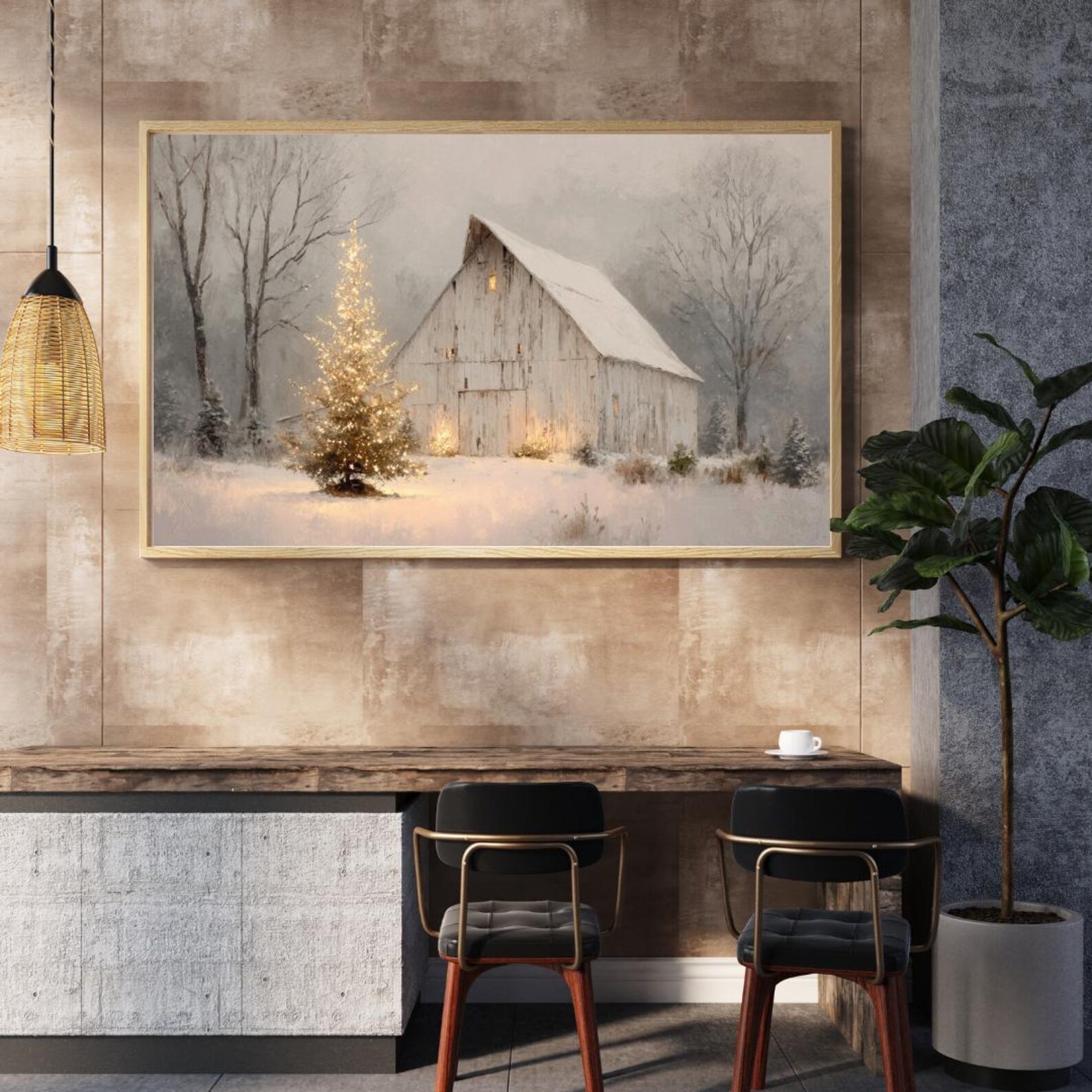 Rustic Christmas Barn Print -farmhouse Wall Art -winter Scene Print ...