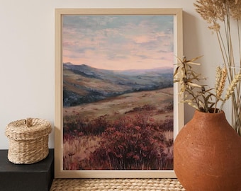 Stimmungsvoller Landschaftsdruck - Vintage Wildblumen Wandkunst - Landschaftsdekor - Printable Digital Download