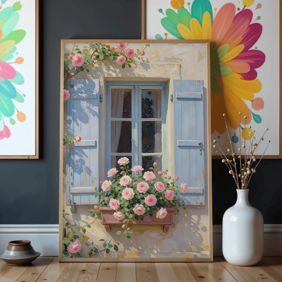 French Cottage Decor, Vintage Floral Art Print, Pink Rose Painting ...