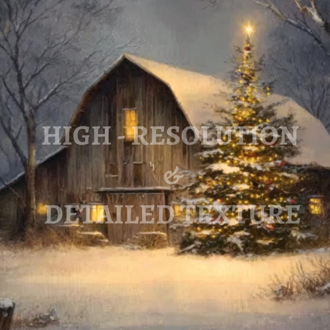 Rustic Christmas Barn Print – Snowy Winter Farmhouse, Cottagecore ...