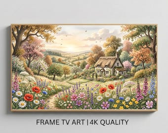 Whimsical Autumn Cottage Garden Samsung Frame TV Art Fairytale Wildflower Landscape Storybook Countryside Digital Download