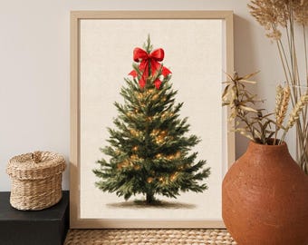 Vintage Christmas Tree Print -Printable Holiday Wall Art -Rustic Christmas Decor -Digital Download
