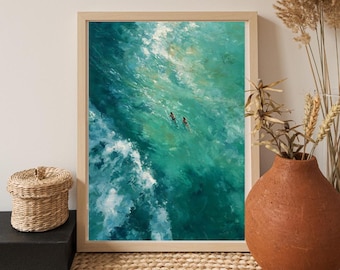 Swimming in Green Abstract Print -Vintage Retro Wall Art -Minimalist Holiday Decor -Digital Download