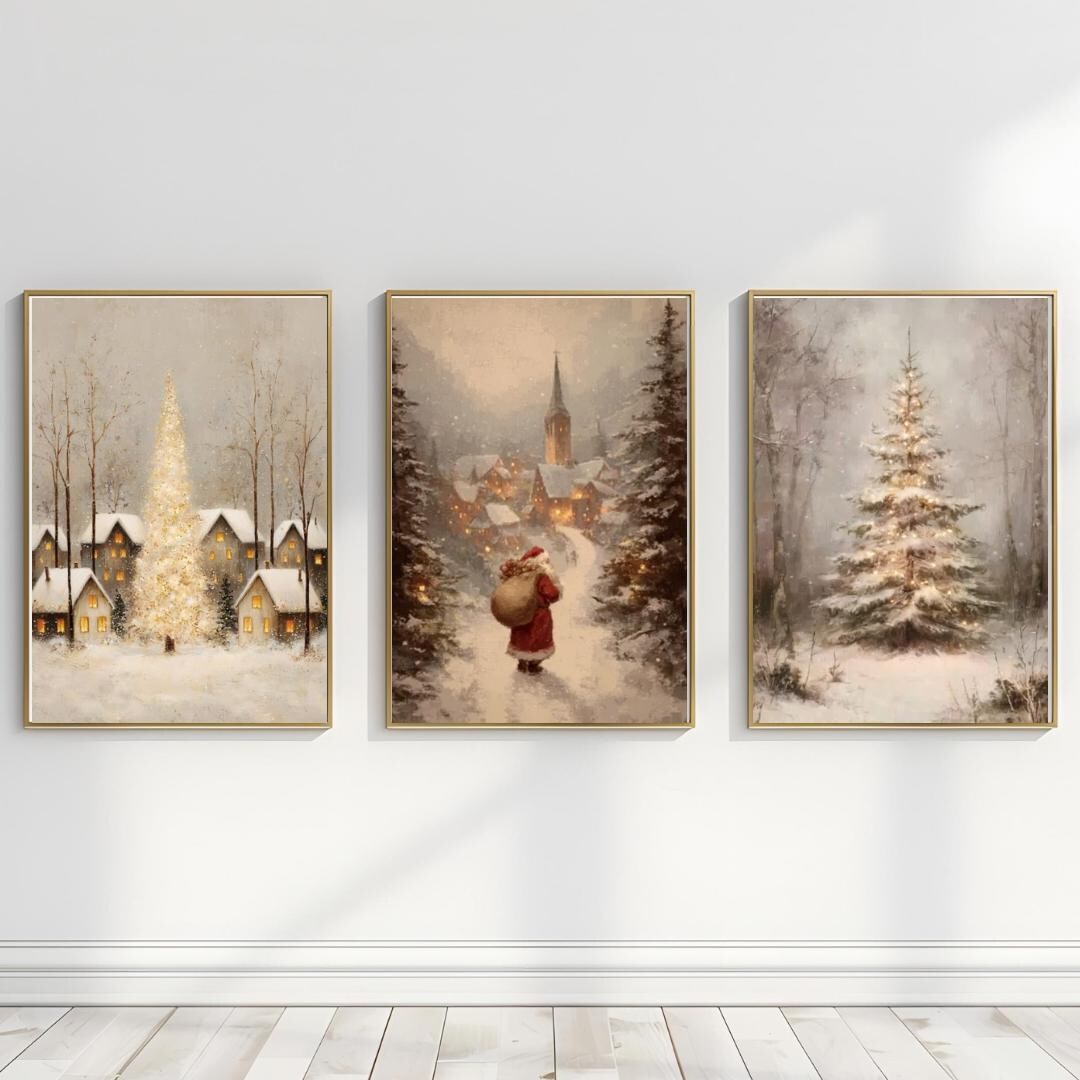 Vintage Christmas Prints Set – Rustic Winter Holiday Art (digital ...