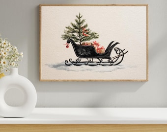 Vintage Sleigh Christmas Print – Rustic Holiday Wall Art (Digital Download)