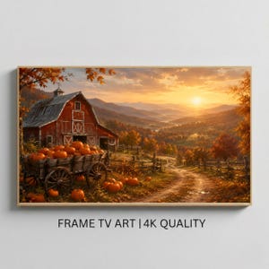 Autumn Farmhouse Samsung Frame TV Art, Pumpkin Patch Fall Sunset TV Screen Art, Thanksgiving Decor, Halloween Country Barn Digital Download