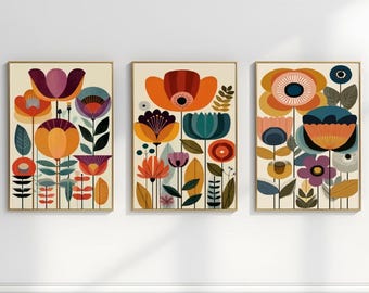 Midcentury moderne Blumen Print Set - nordische Boho Wandkunst (Digitaler Download)