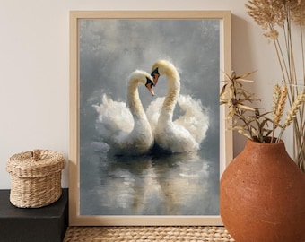 Vintage Swan Print -Antike druckbare Wandkunst -Bauernhaus Dekor -Digitaler Download