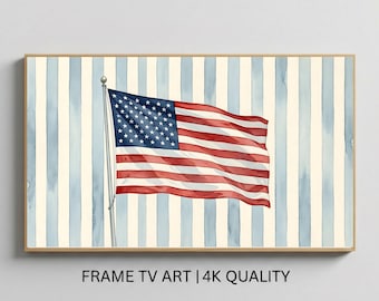 Patriotic Watercolor Flag Frame Tv Art, 4th Of July American Samsung TV Decor, Digital Download