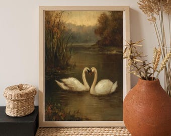 Stampa artistica da parete con cigno, disegno di cigno