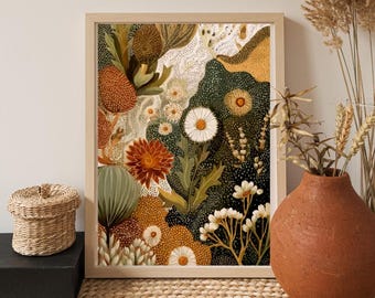 Abstract Botanical Print -Earthy Wildflower Wall Art -Boho Home Decor -Printable Digital Download