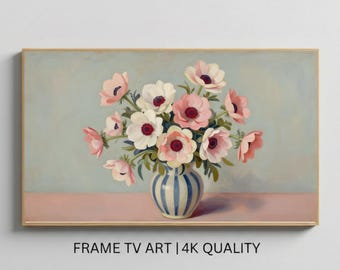 Floral Vase Frame TV Art, Botanical Still Life Wall Art, Vintage Flower Painting, Samsung Frame TV Art, Trendy Floral Decor