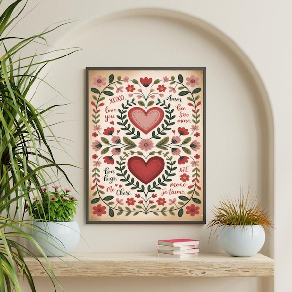 Love Valentines Day Print -Romantic Wall Art -Rustic Cottagecore Decor -Printable Digital Download