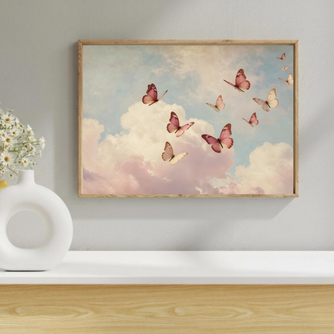 Vintage Cottagecore Nursery Decor, Butterfly Cloud Art Print, Printable ...