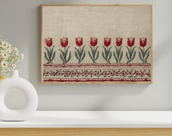 Tapisserie tulipe vintage, impression botanique, art mural floral imprimable, décoration cottagecore rustique, téléchargement numérique