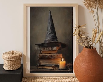 Vintage Witch Hat Halloween Print – Spooky Cottagecore Decor (Digital Download)