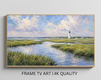Lighthouse Digital Painting Frame TV Wall Art, Summer Seaside, Coastal Summer Samsung Screensaver, Digital Files