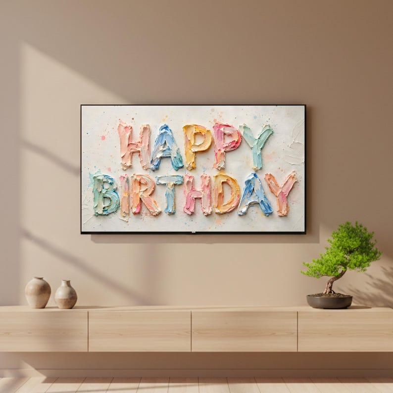 Happy Birthday Frame TV Art, Oil Paint Typography Screen Saver, Samsung Frame TV Display, Birthday TV Decor image 8