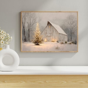 Rustic Christmas Barn Print -farmhouse Wall Art -winter Scene Print ...