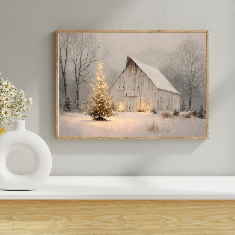 Rustic Christmas Barn Print -farmhouse Wall Art -winter Scene Print ...
