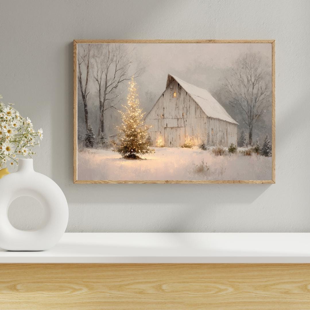 Rustic Christmas Barn Print -farmhouse Wall Art -winter Scene Print ...